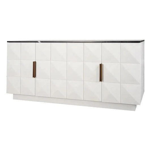 HAMPSHIRE BLACK MARBLE/ WHITE OAK 4-DOOR BUFFET/SIDEBOARD - MyChocolateWood