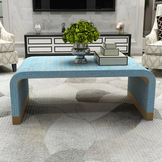 IMELDA MOTHER OF PEARL BLUE MINIMALIST COFFEE TABLE - MyChocolateWood
