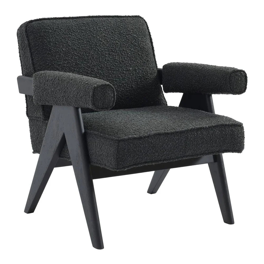 LAYTON BLACK ONYX BOUCLE ARMCHAIR/BLACK PAINTED WOOD FRAME - MyChocolateWood