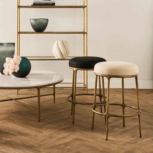 SOREN KITCHEN STOOL - BRASS /NATURAL LINEN - MyChocolateWood