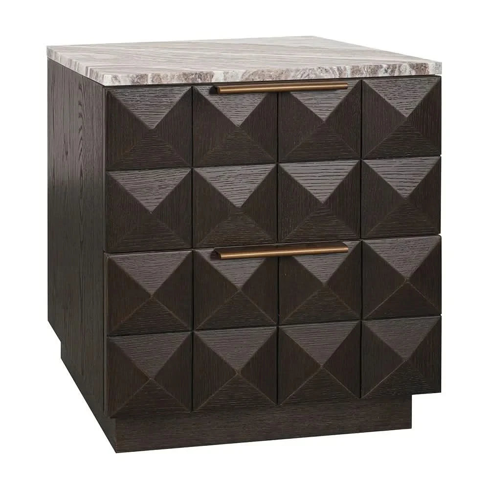 HAMPSHIRE RIVER BROWN MARBLE/SMOKED OAK 2-DRAWER BEDSIDE TABLE - MyChocolateWood