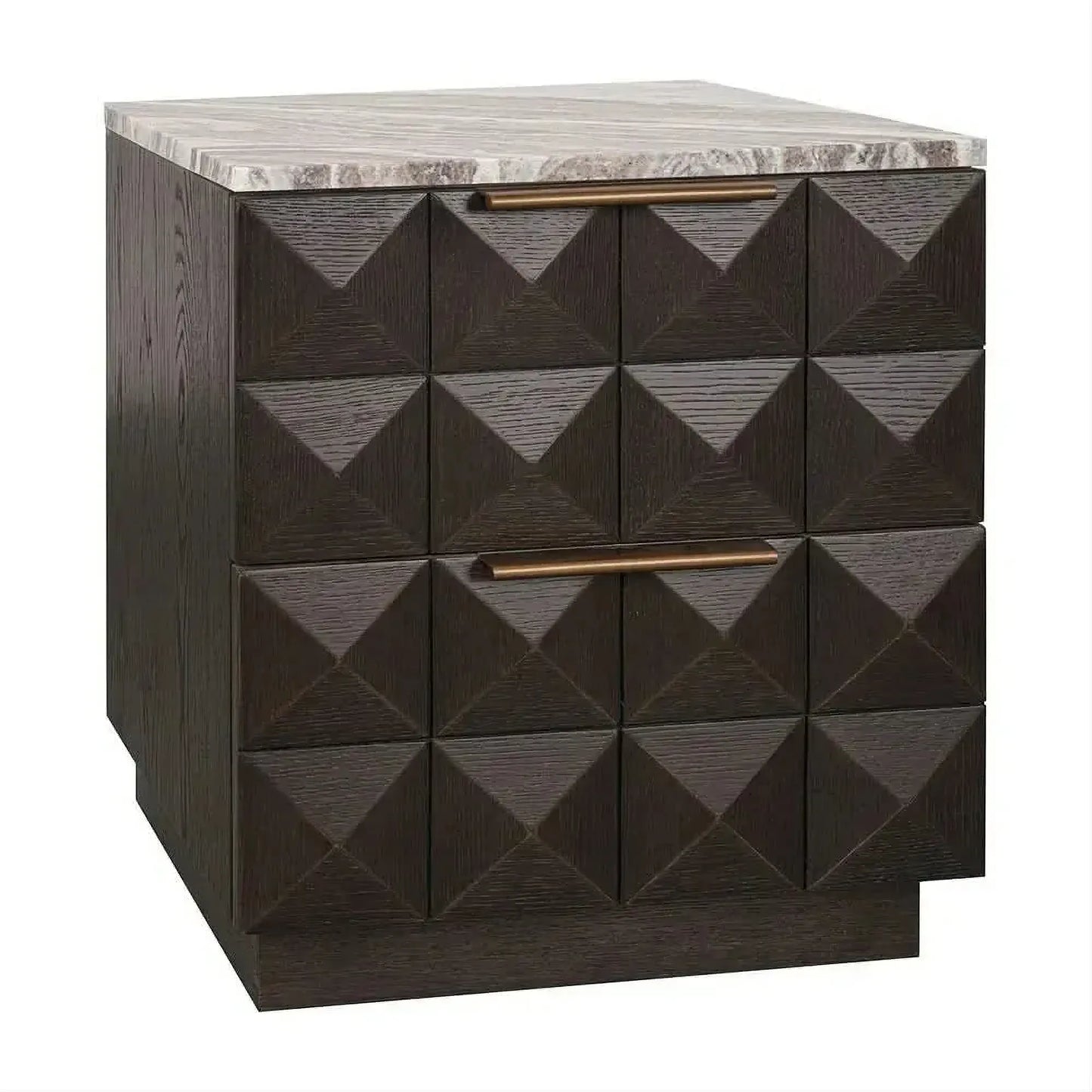 Hampshire 2-Drawer Bedside Table in Smoked Oak with River Brown Marble Top - Chocolate Wood