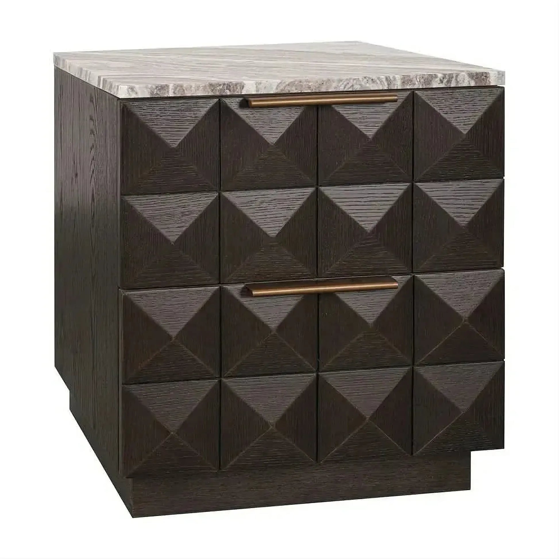 Hampshire 2-Drawer Bedside Table in Smoked Oak with River Brown Marble Top - Chocolate Wood