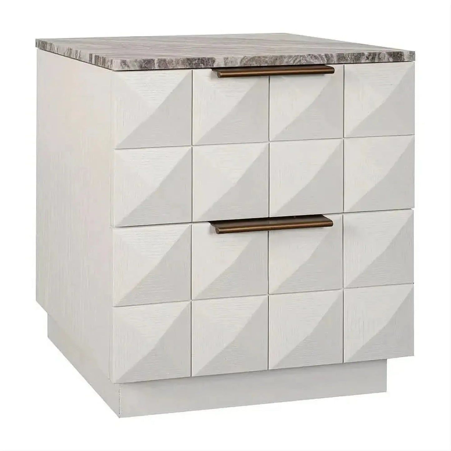 Hampshire 2-Drawer Bedside Table in White Oak with River Brown Marble Top - Chocolate Wood