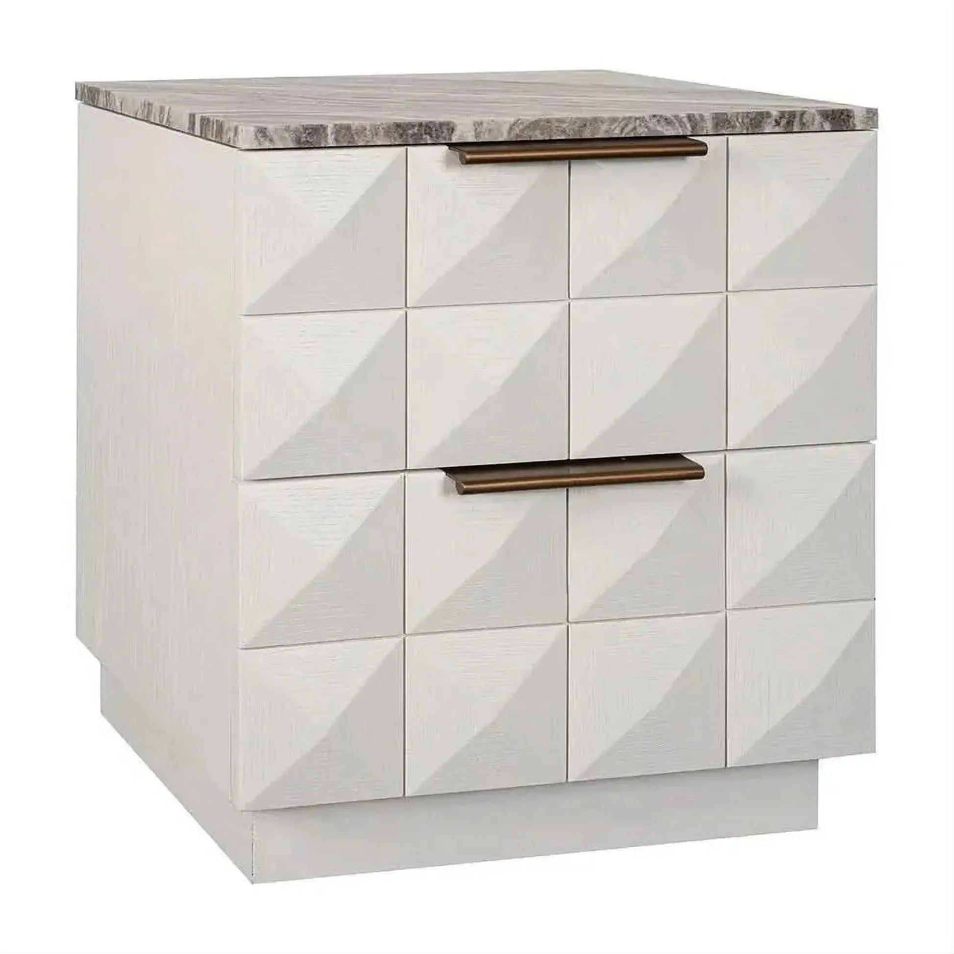 Hampshire 2-Drawer Bedside Table in White Oak with River Brown Marble Top - Chocolate Wood