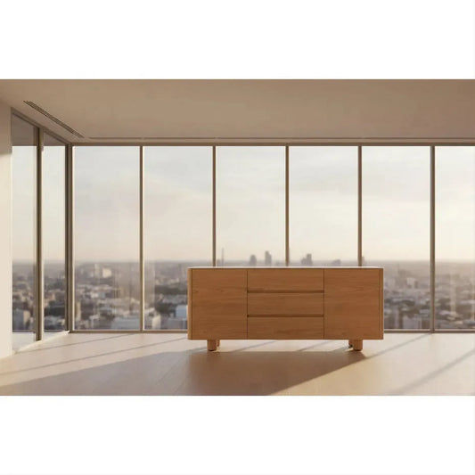 CASPIAN OAK 2-DOOR 3-DRAWER BUFFET/SIDEBOARD NATURAL/WHITE CERAMIC TOP - MyChocolateWood