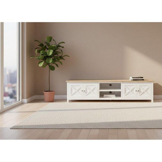 CHRISTA HAMPTON SOLID ACACIA LARGE 4-DOOR 2 NICHE TV UNIT LIGHT OAK TOP/WHITE BASE 210CM - MyChocolateWood