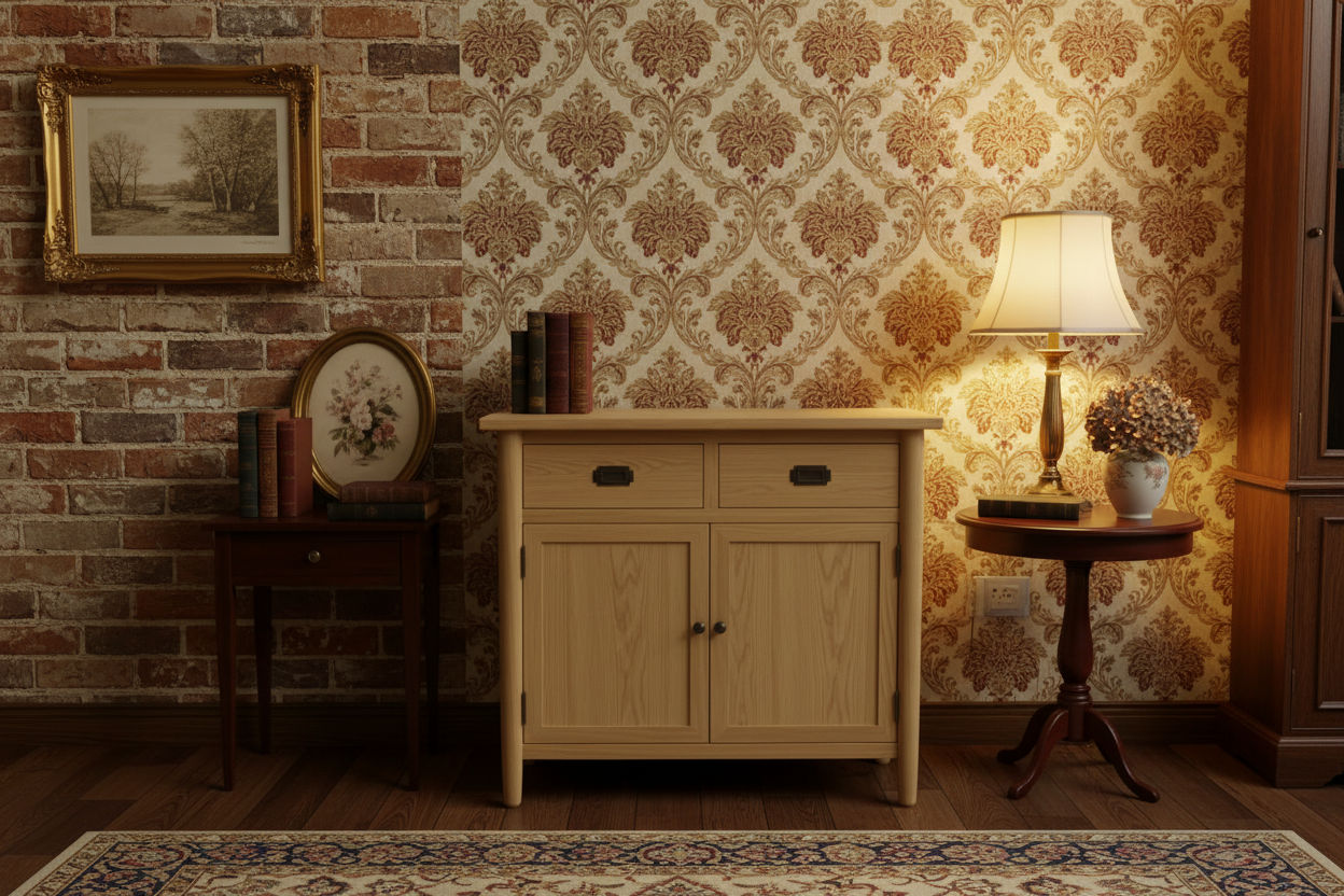 FITAN SOLID OAK CABINET/CUPBOARD/BUFFET 2 DRAWERS 2-DOORS - MyChocolateWood