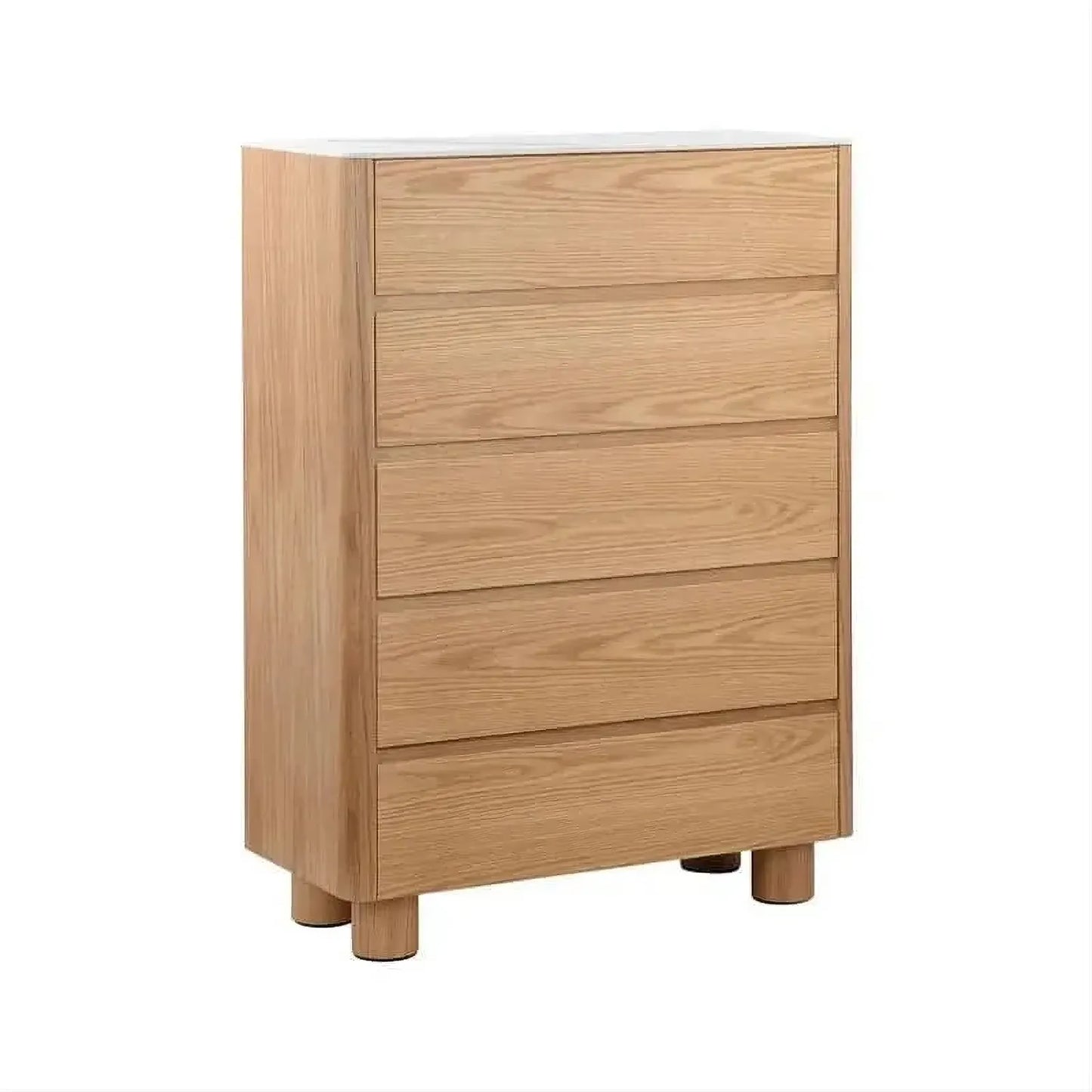 CASPIAN OAK VENEER 5-DRAWER TALLBOY/CHEST OF 5 DRAWERS NATURAL WITH WHITE CERAMIC TOP