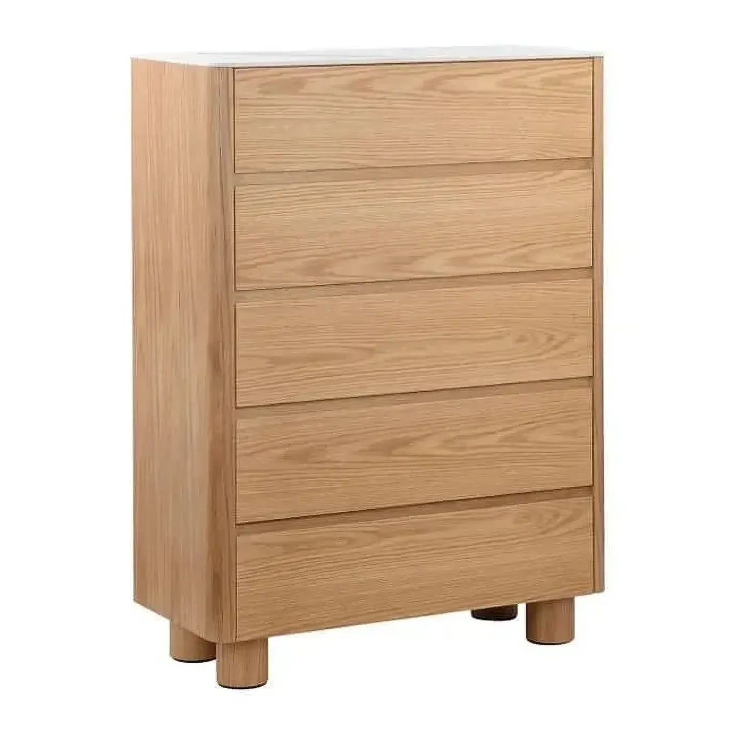 CASPIAN OAK VENEER 5-DRAWER TALLBOY/CHEST OF 5 DRAWERS NATURAL WITH WHITE CERAMIC TOP