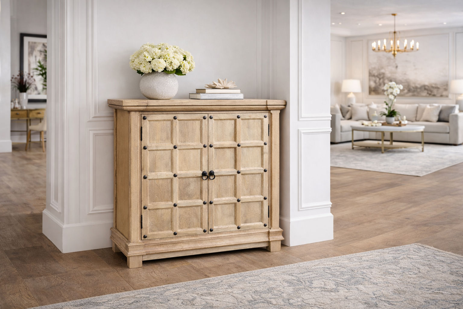 SHULI CHINESE ANTIQUE REPRODUCTION 2-DOOR BUFFET SIDEBOARD W/METAL STUDS 87 CM - MyChocolateWood