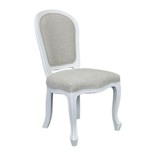 Sherborne white rubberwood dining chair by Chocolate Wood, showing the sleek, modern design and smooth white finish.