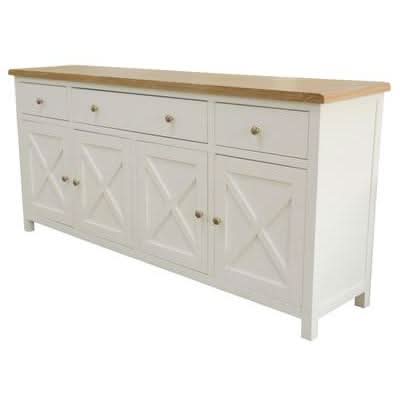 CHRISTA HAMPTON SOLID ACACIA 4-DOOR 3 DRAWER BUFFET SIDEBOARD LIGHT OAK TOP/  WHITE BASE - MyChocolateWood