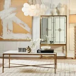 SOREN MARBLE RECTANGULAR COFFEE TABLE - BRASS FRAME 120CM - MyChocolateWood