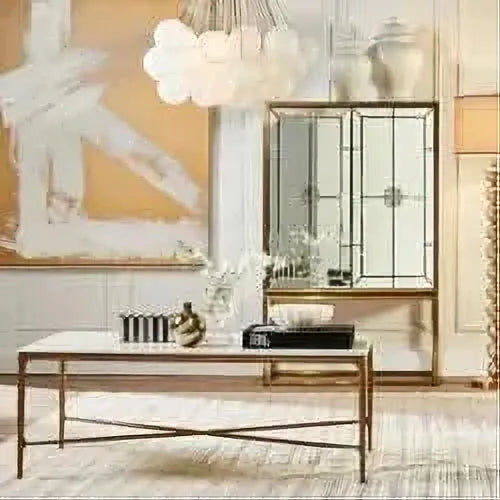 SOREN MARBLE RECTANGULAR COFFEE TABLE - BRASS FRAME 120CM - MyChocolateWood