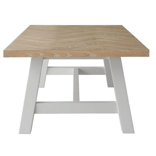 MyChocolateWood Ondina Parquetry Coffee Table with whitewash oak top and white painted base, 130cm long, stylish modern design