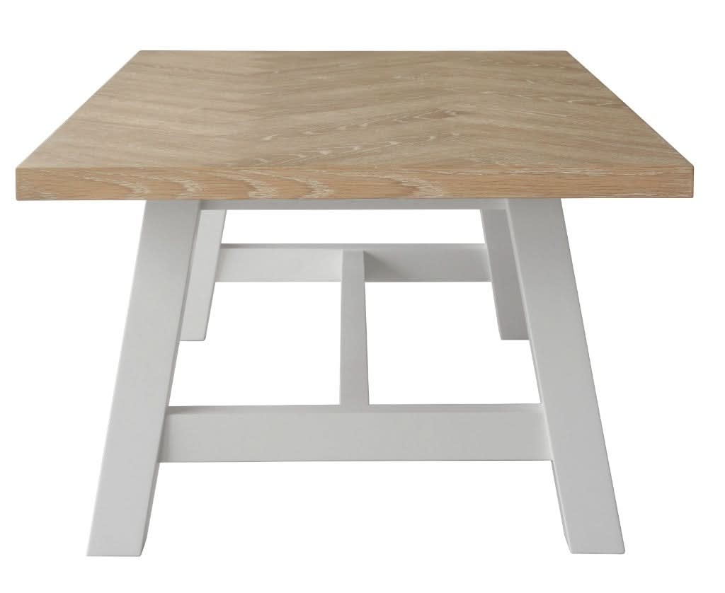 MIRAN PARQUETRY TOP COFFEE TABLE WHITEWASH OAK TOP/WHITE PAINTED BASE 130CM