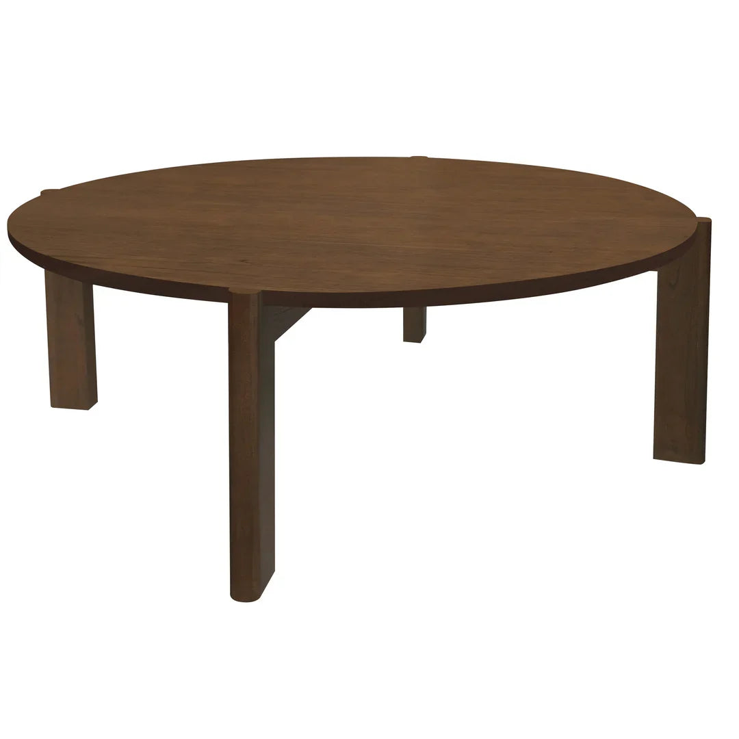 Adelle Solid Mindi Timber Round Coffee Table 110cm in Walnut - Chocolate Wood