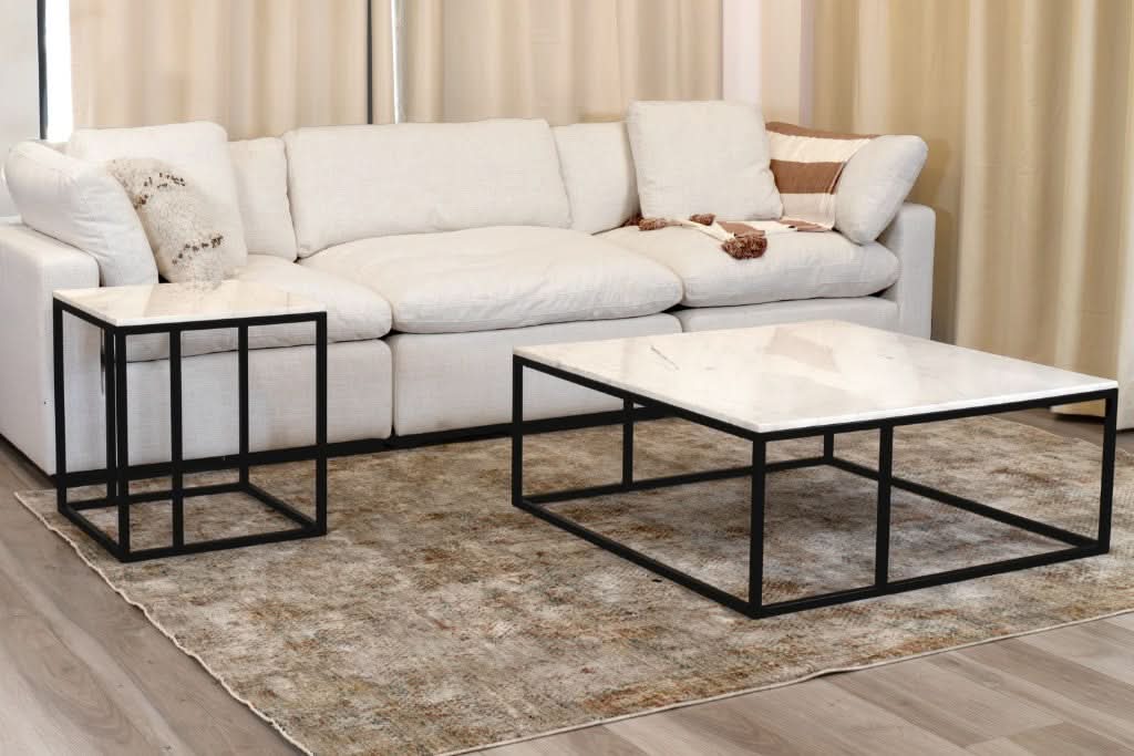 VINTRY COFFEE TABLE - WHITE MARBLE TOP ON BLACK BASE