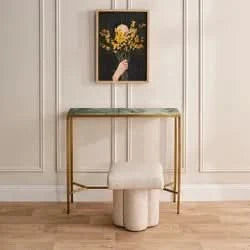 Melina Console Table in Dusty Jade Marble with Gold Stainless Steel - Chocolate Wood