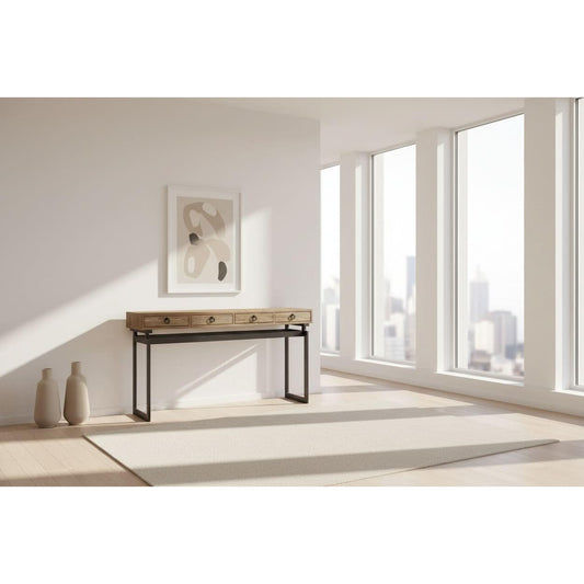 JESPIE RECYCLED ELM & IRON 4-DRAWER CONSOLE TABLE /HALL TABLE - MyChocolateWood