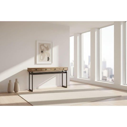JESPIE RECYCLED ELM & IRON 4-DRAWER CONSOLE TABLE /HALL TABLE