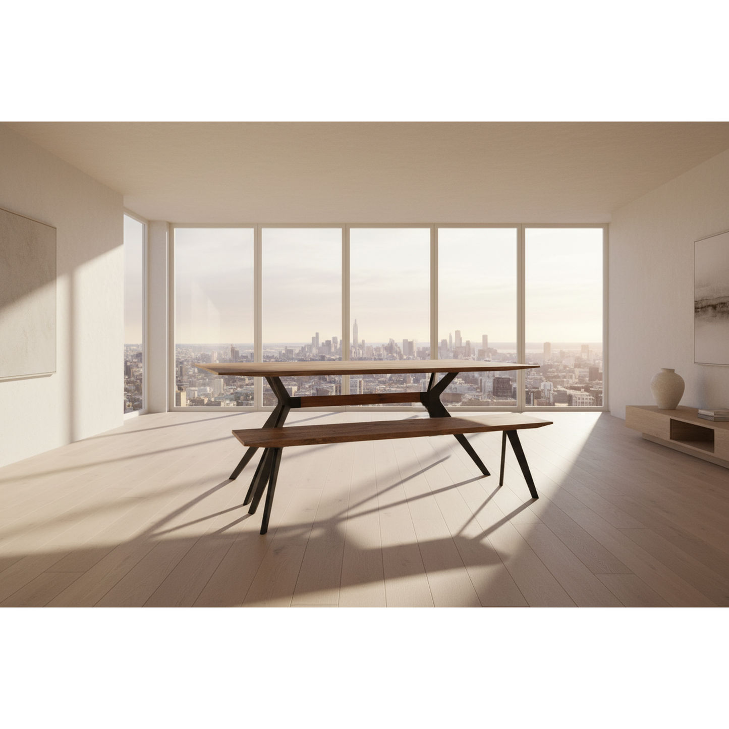 MONZA OAK & IRON DINING TABLE 200CM ANTIQUE