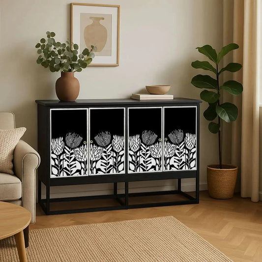 CYNTHIA MOTHER OF PEARL HAND INLAY 4-DOOR SIDEBOARD/BUFFET - MyChocolateWood