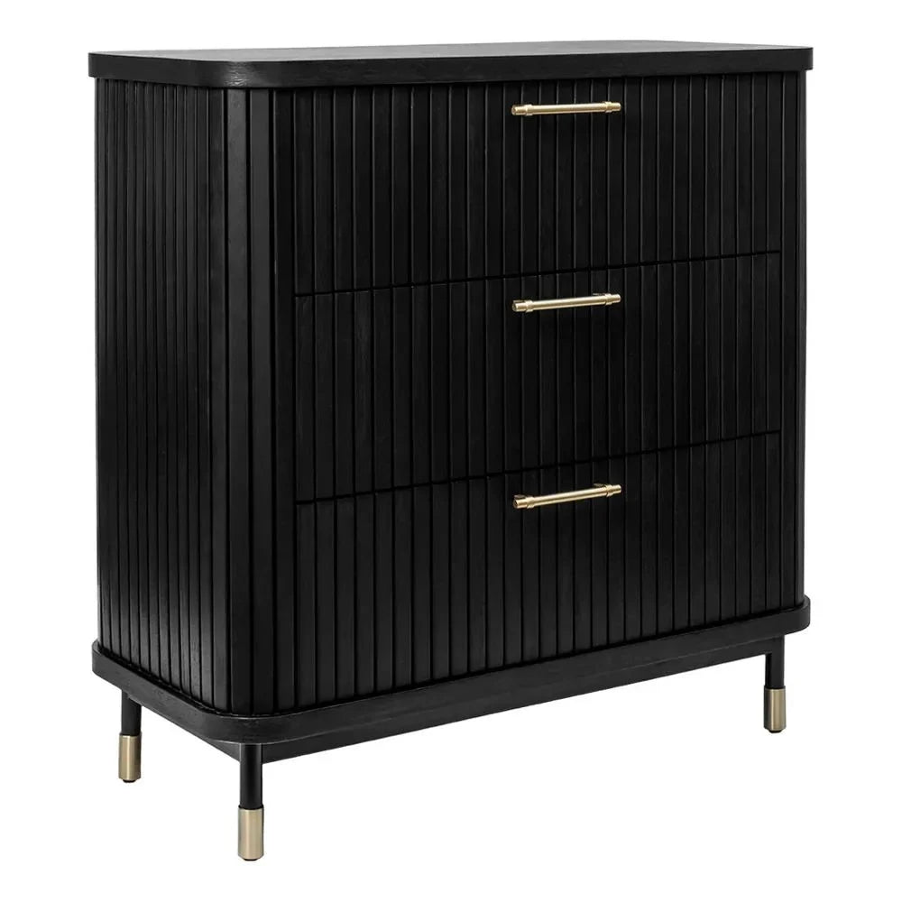 Pembroke Oak 3-Drawer Chest of Drawers in Black - Chocolate Wood