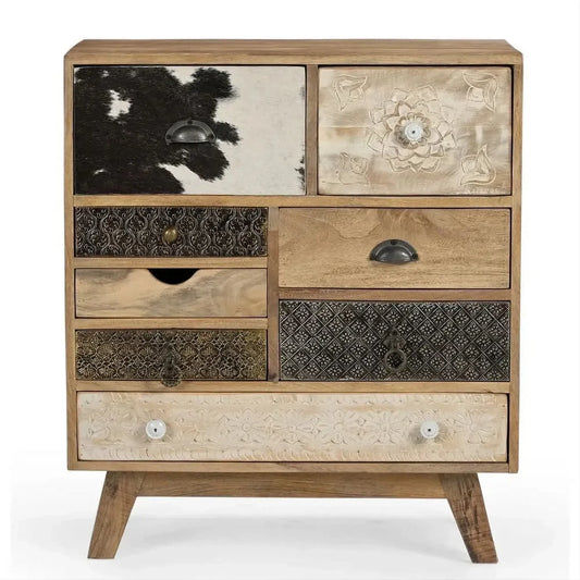 DAKARAI HAND MADE SOLID TIMBER COWHIDE 8 DRAWER CHEST OF DRAWERS/CABINET