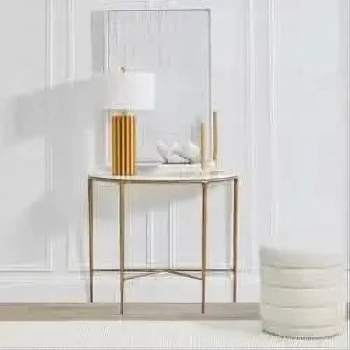 SOREN MARBLE DEMILUNE TABLE/ACCENT TABLE - BRASS FRAME 90CM - MyChocolateWood