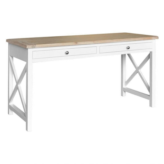 CHRISTA HAMPTON SOLID ACACIA 2-DOOR DESK LIGHT OAK TOP/WHITE BASE - MyChocolateWood