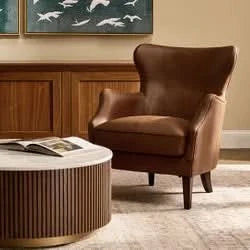 ANSEL DARK BROWN ARMCHAIR TOP GRAIN COW LEATHER - MyChocolateWood