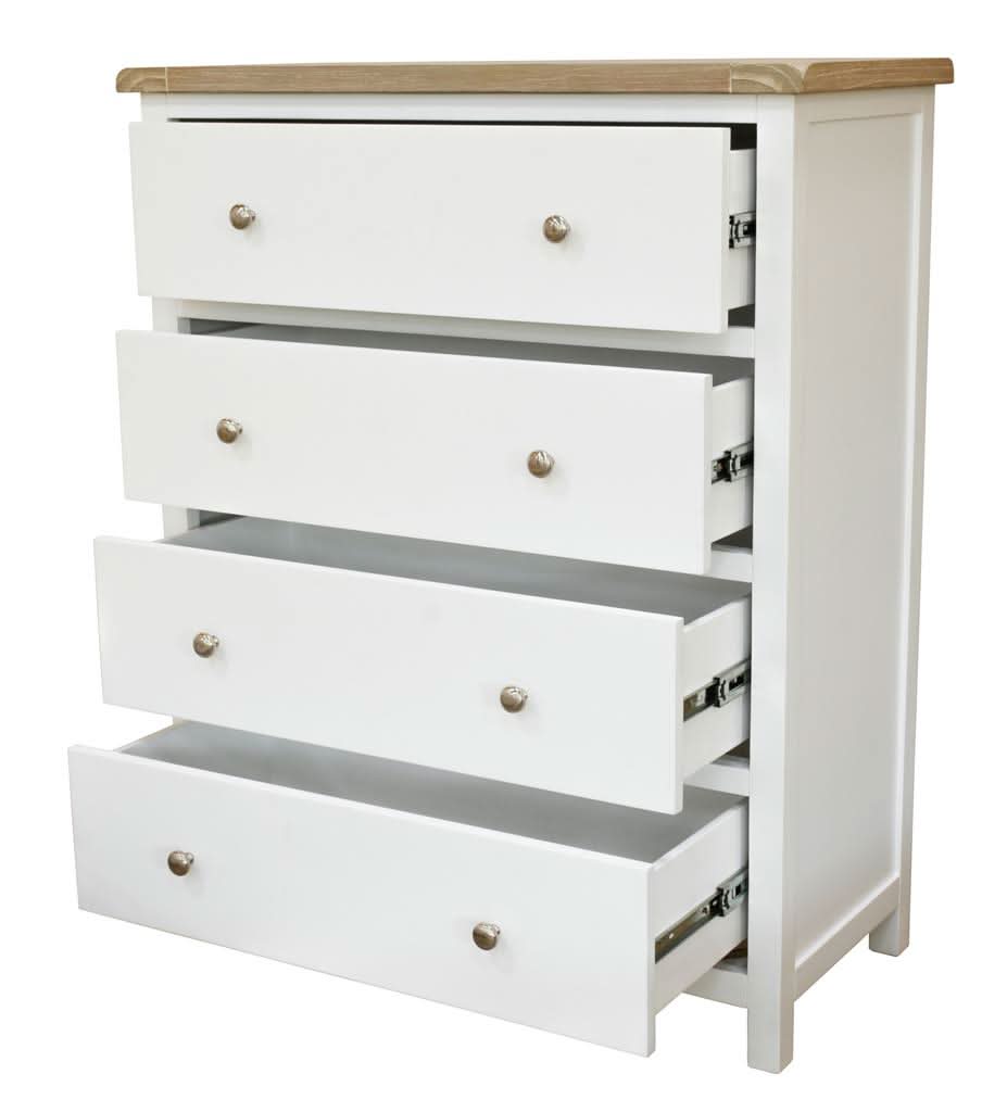 CHRISTA HAMPTON SOLID ACACIA 4 DRAWER TALLBOY CHEST OF 4 DRAWERS LIGHT OAK TOP WHITE BASE - MyChocolateWood