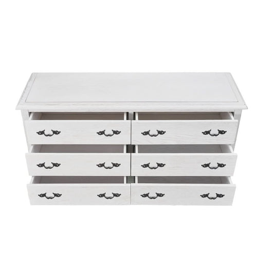 CLARENCE VINTAGE HAND CARVED OAK & VENEER 6 DRAWER DRESSER LIGHTLY DISTRESSED WHITE - MyChocolateWood
