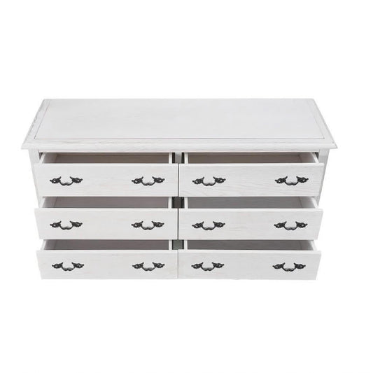 CLARENCE VINTAGE HAND CARVED OAK & VENEER 6 DRAWER DRESSER LIGHTLY DISTRESSED WHITE