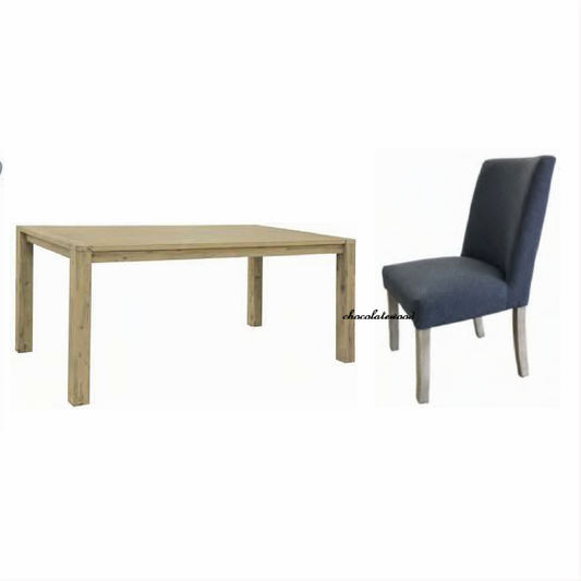 RIPLEY solid acacia timber 7-piece dining set with 180cm table and six Brushed Smoke dining chairs by MyChocolateWood