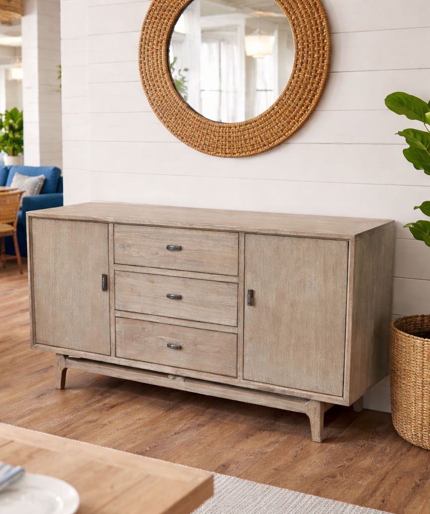 NEVANA  RECYCLED ELM TIMBER SIDEBOARD/BUFFET 2 DOORS 3 DRAWERS NATURAL - MyChocolateWood