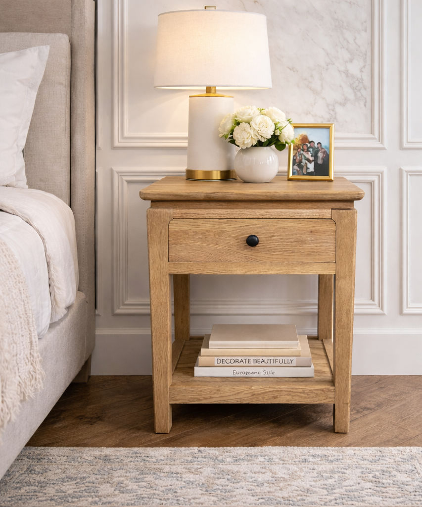 2 X ELLA SOLID OAK BEDSIDE TABLES WITH A SHELF - MyChocolateWood