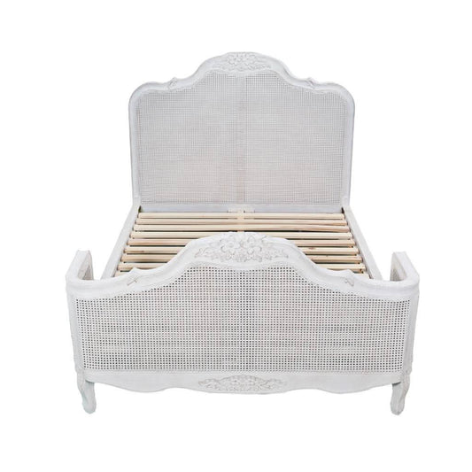 CLARENCE VINTAGE HAND CARVED OAK KING BED LIGHTLY DISTRESSED WHITE - MyChocolateWood