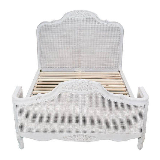 CLARENCE VINTAGE HAND CARVED OAK KING BED LIGHTLY DISTRESSED WHITE