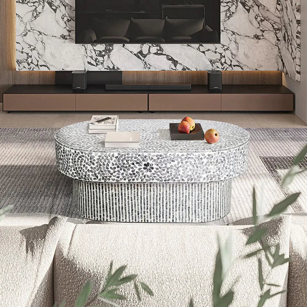 GAYNOR  FLORAL MOTHER OF PEARL COFFEE TABLE - MyChocolateWood
