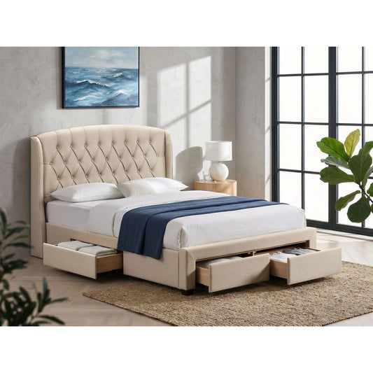 DOROTHI 4-DRAWER QUEEN SIZE 4-DRAWER STORAGE BED WHEAT