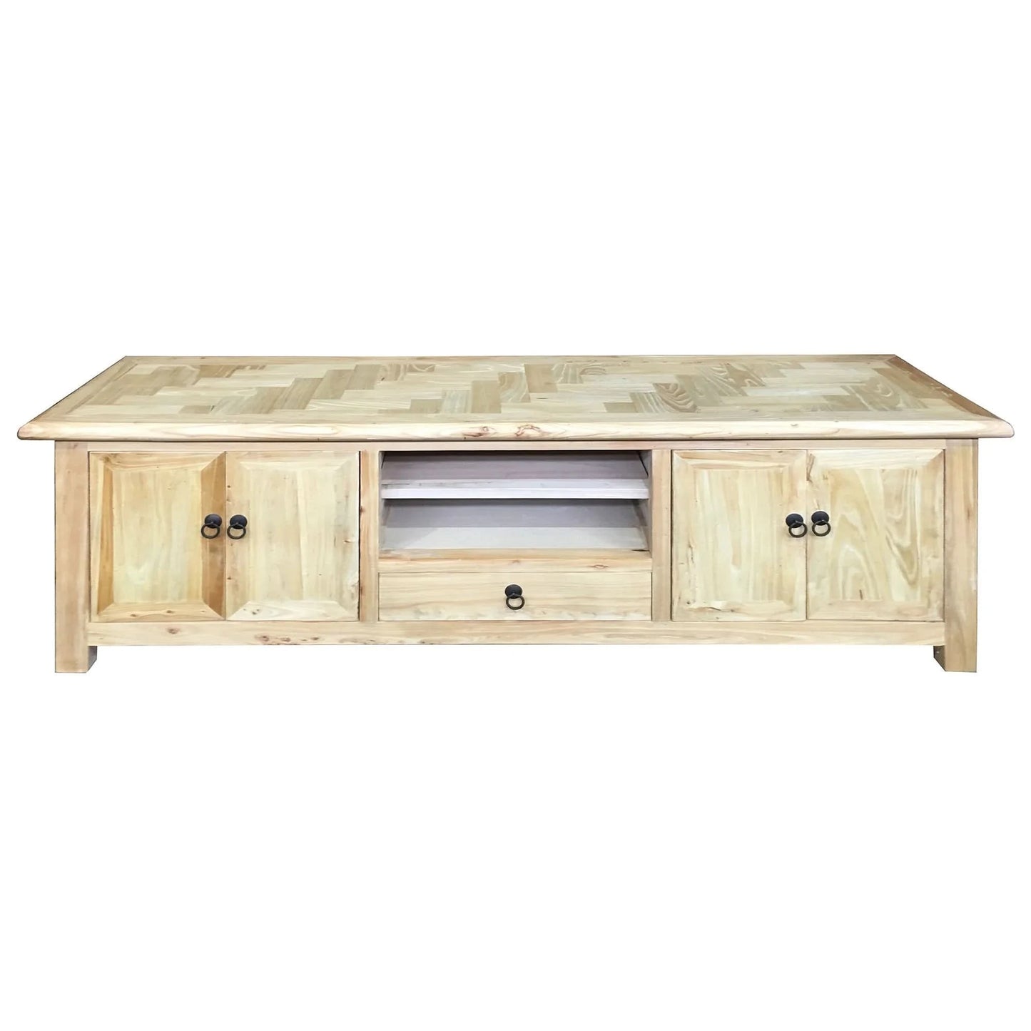 GIBRALTAR  RECYCLED ELM TIMBER TV UNIT 4 DOORS/1 DRAWER NATURAL - MyChocolateWood