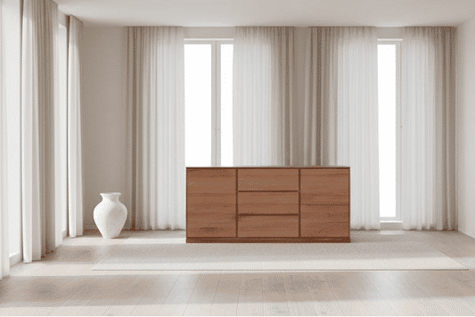 GILHELM ASH TIMBER BUFFET/SIDEBOARD 2 DOORS 3 DRAWERS LIGHT WALNUT  180CM - MyChocolateWood