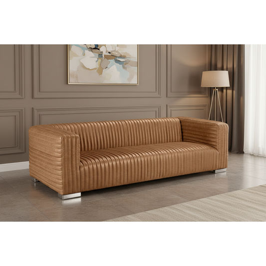 BUFFY 3-SEATER SOFA TOP GRAIN COW LEATHER LIGHT BROWN - MyChocolateWood