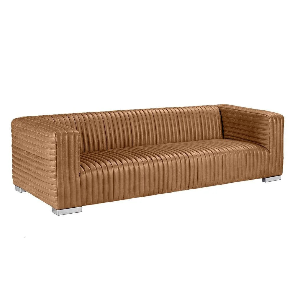 BUFFY 3-SEATER SOFA TOP GRAIN COW LEATHER  LIGHT BROWN - MyChocolateWood