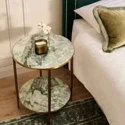 MELINA ROUND SIDE TABLE/BEDSIDE TABLE DUSTYJADE MARBLE/GOLD STAINLESS STEEL - MyChocolateWood