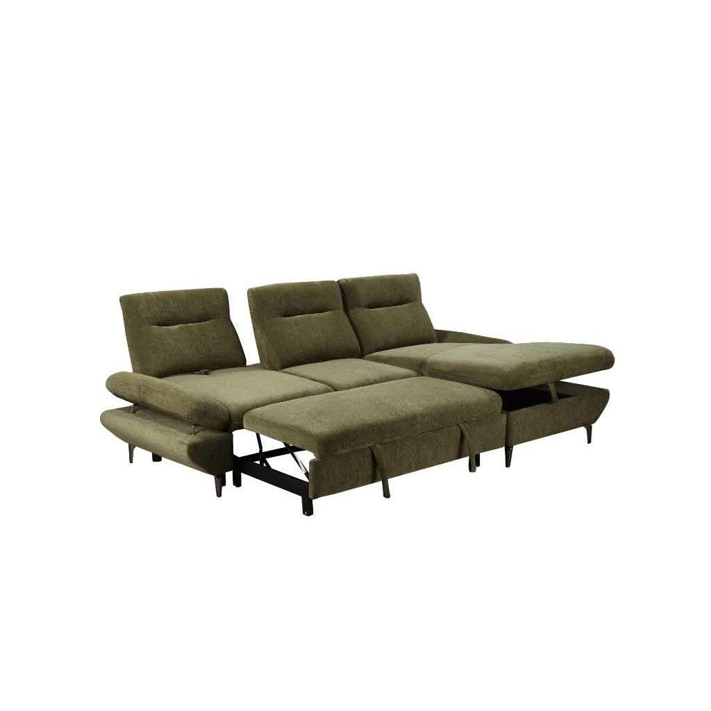 LIBBI FABRIC 2-SEATER SOFA BED WITH RHF STORAGE CHAISE GREEN - MyChocolateWood