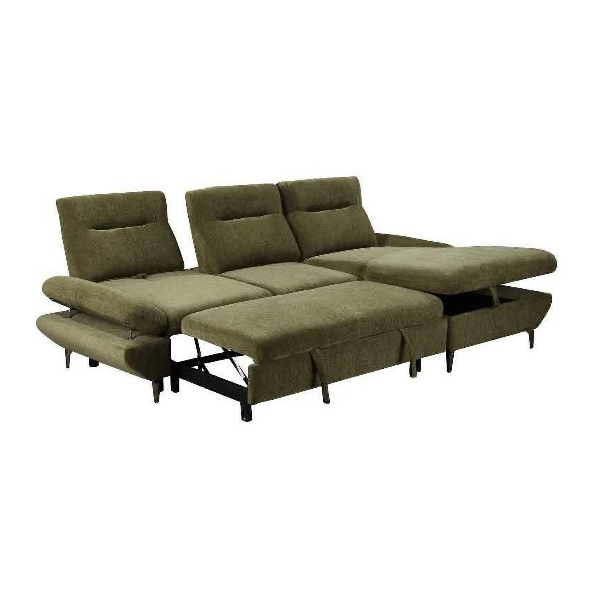 Libbi Fabric 2-Seater Sofa Bed with Right Facing Storage Chaise in Green - Chocolate Wood